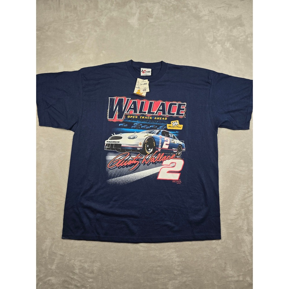 Vintage New Rusty Wallace T-Shirt Mens XXL Blue Graphic Nutmeg Mills Chase‎ 1996